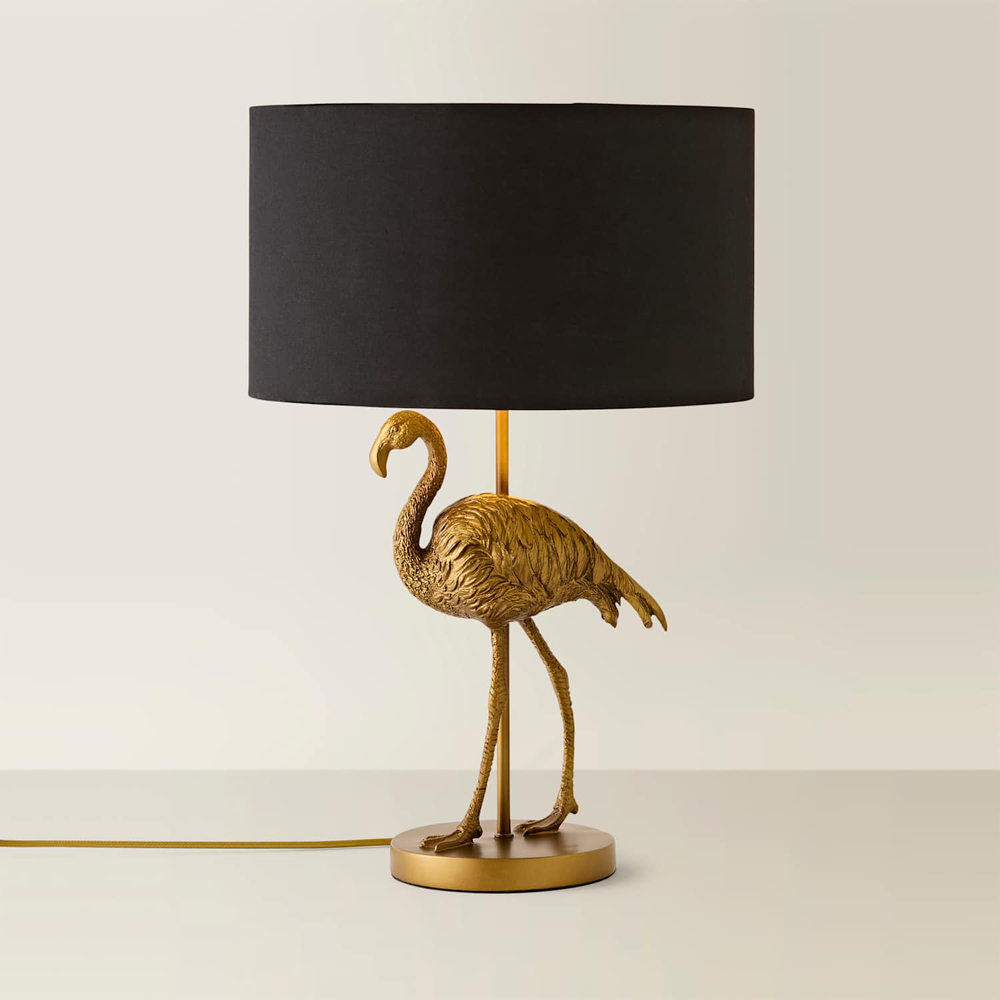 ValueLights Flo Flamingo Black and Gold Inner Shade Bronze Table Lamp with Bulb Image 3