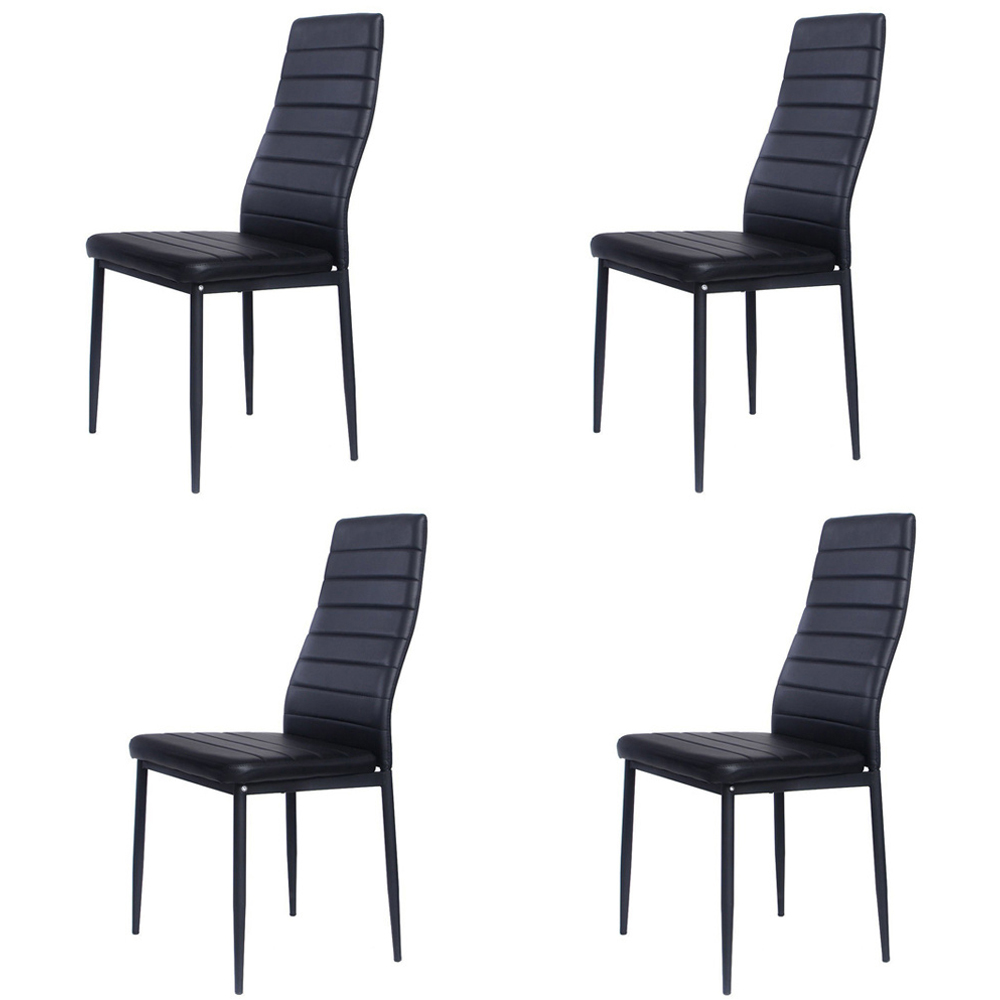 Living and Home Set of 4 Black PU Leather Quilted Backrests Dining Chair Image 2