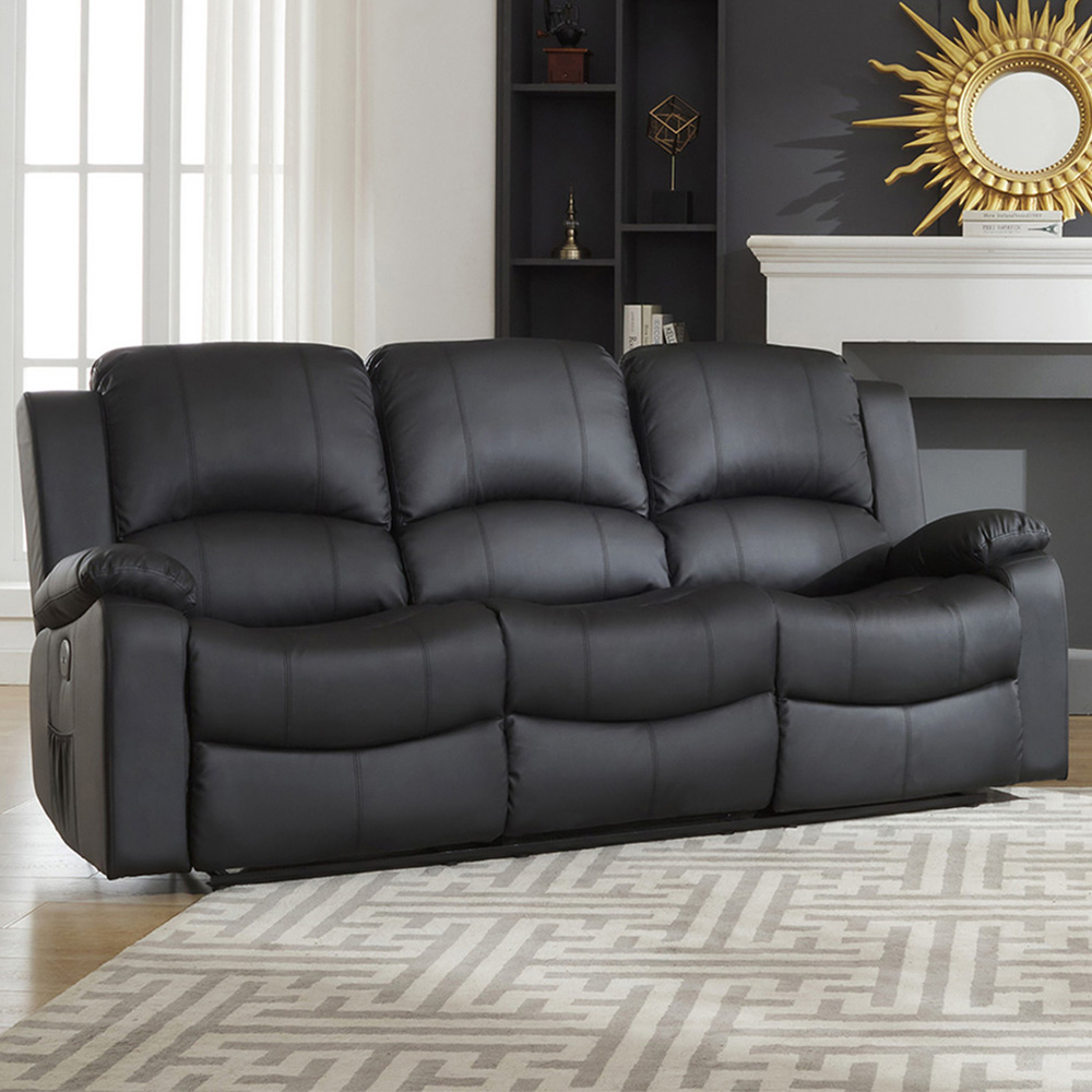 Glendale 3 Seater Black Bonded Leather Electric Recliner Sofa Image 1