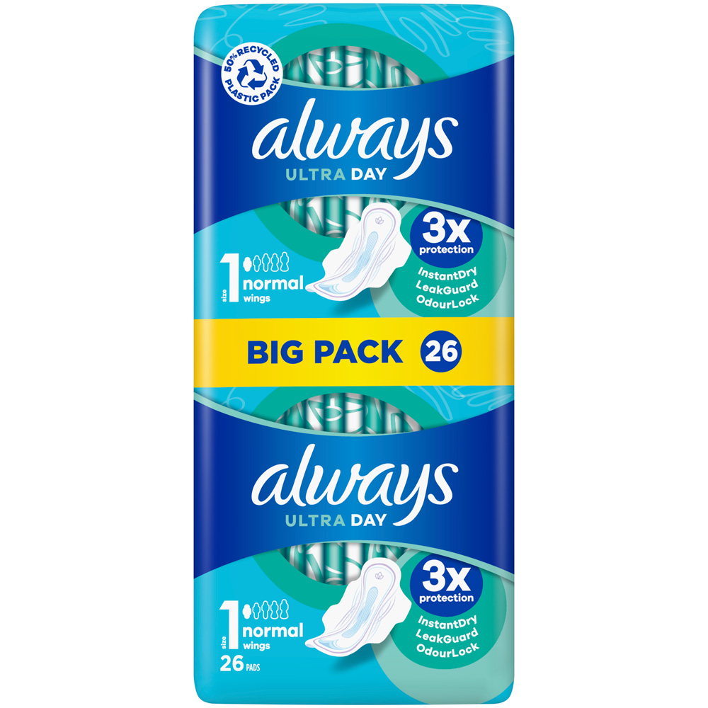 Always Ultra Sanitary Towels with Wings Size 1 26 Pack Image 1