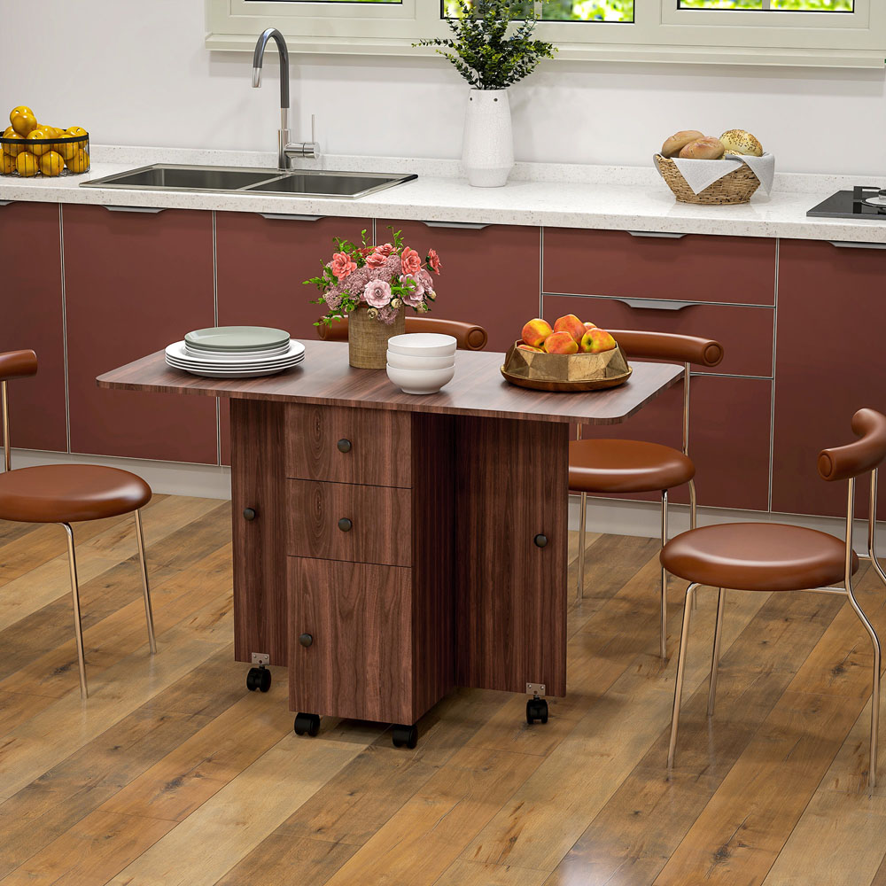HOMCOM 6 Seater Distressed Brown Drop Leaf Dining Table Image 4