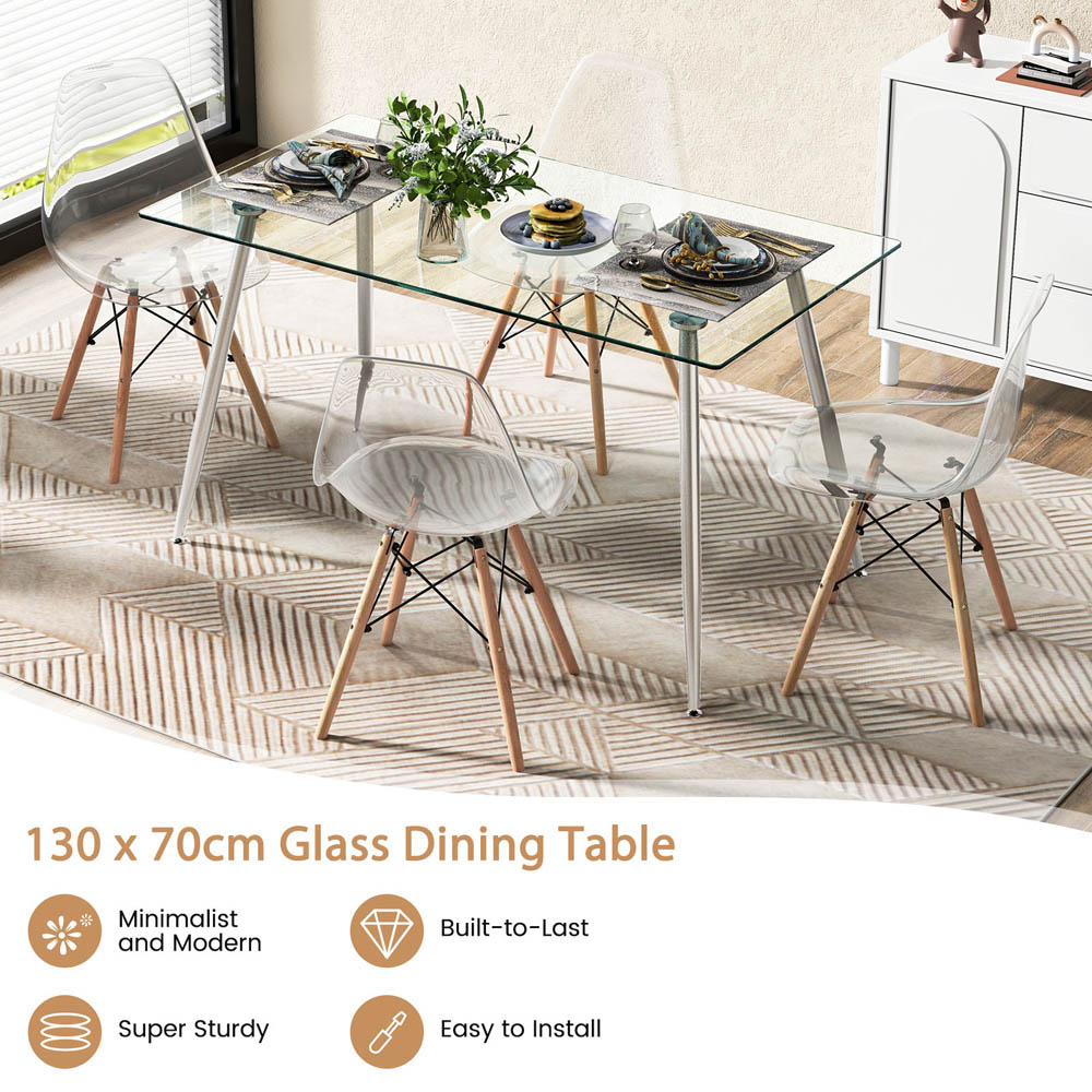 Costway 4 Seater Tempered Glass Top Dining Table Silver Image 8