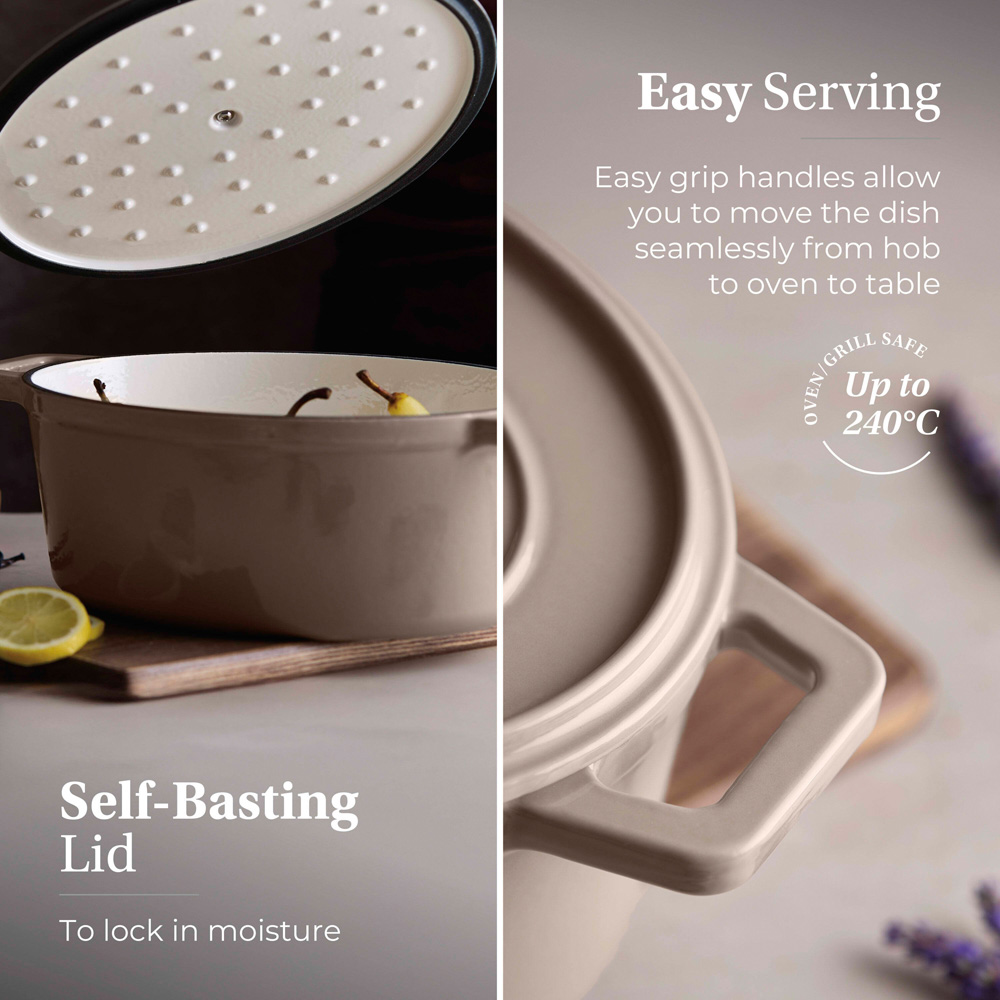 Barbary & Oak Nattura 29cm Cashmere Cast Iron Oval Casserole Dish with Lid Image 5