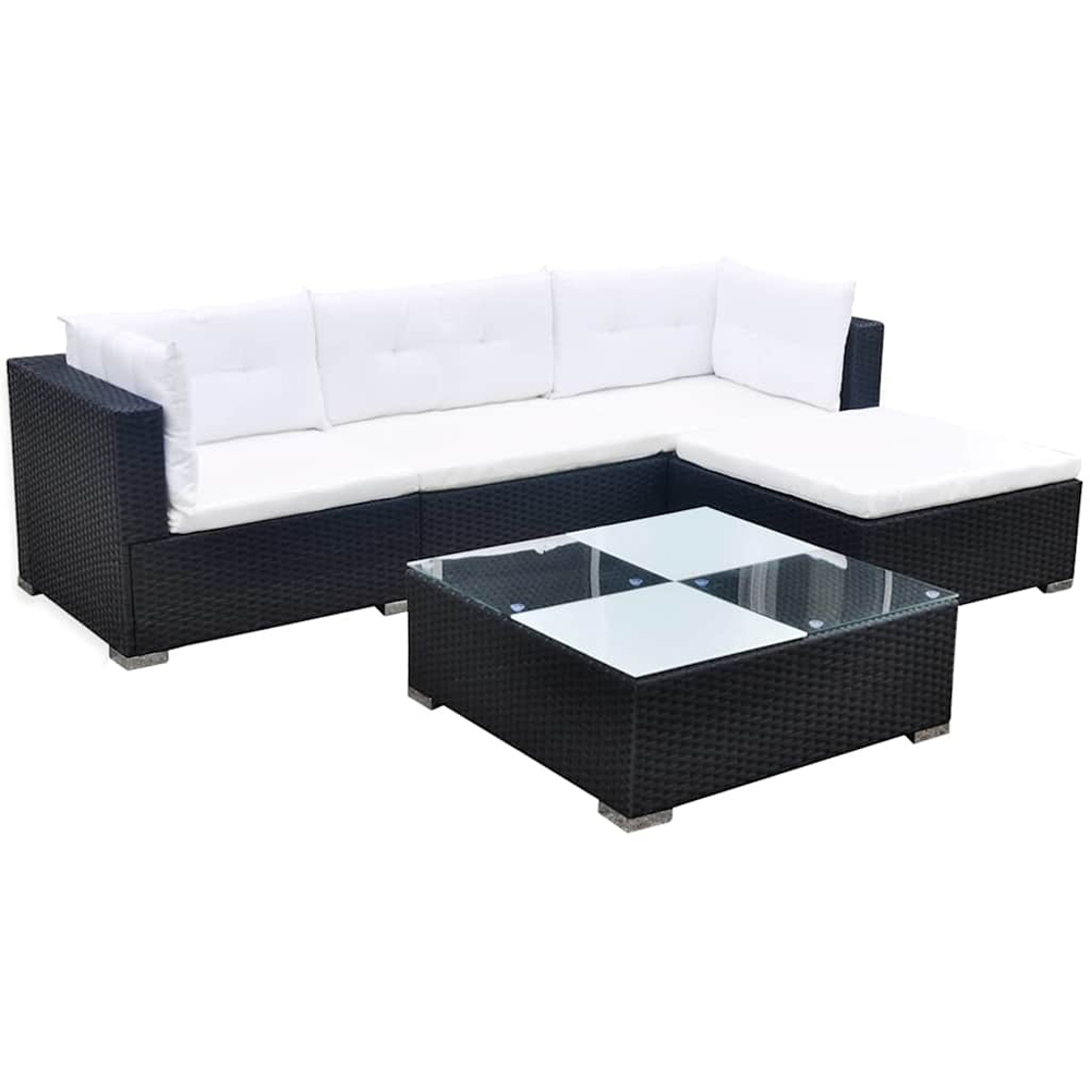 Walplus 5 Piece Black Poly Rattan Garden Lounge Set with Cushions Image 2