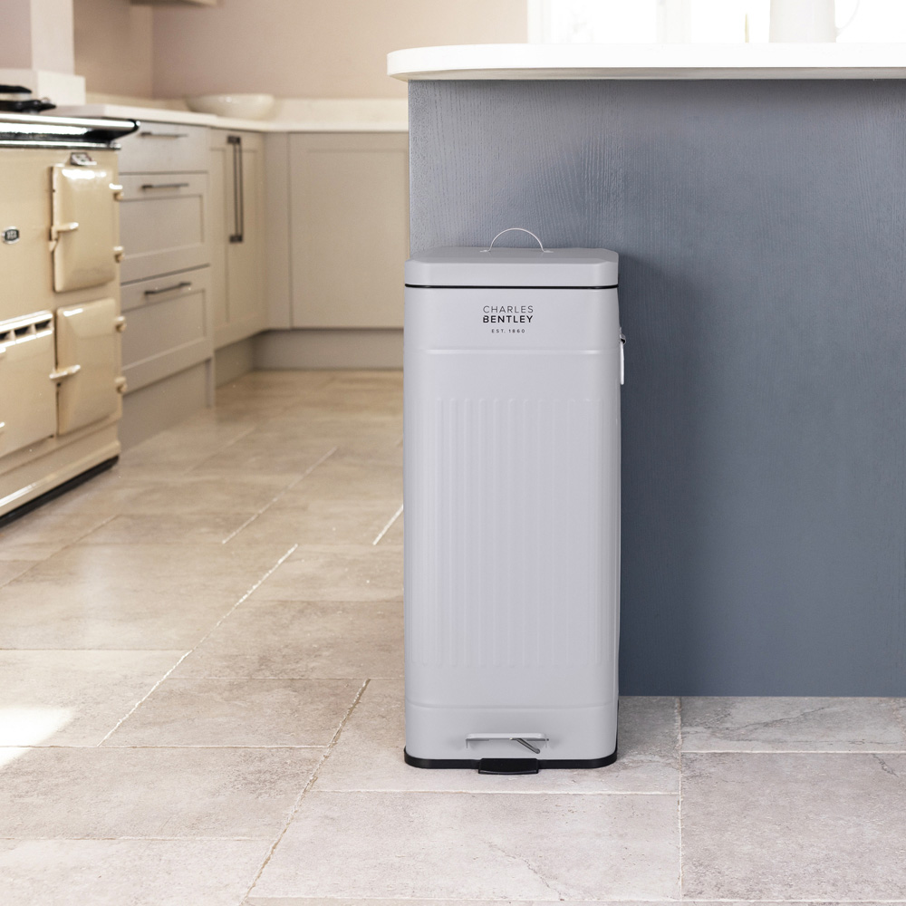 Charles Bentley Retro Square Steel Light Grey Kitchen Pedal Bin 30L Image 8