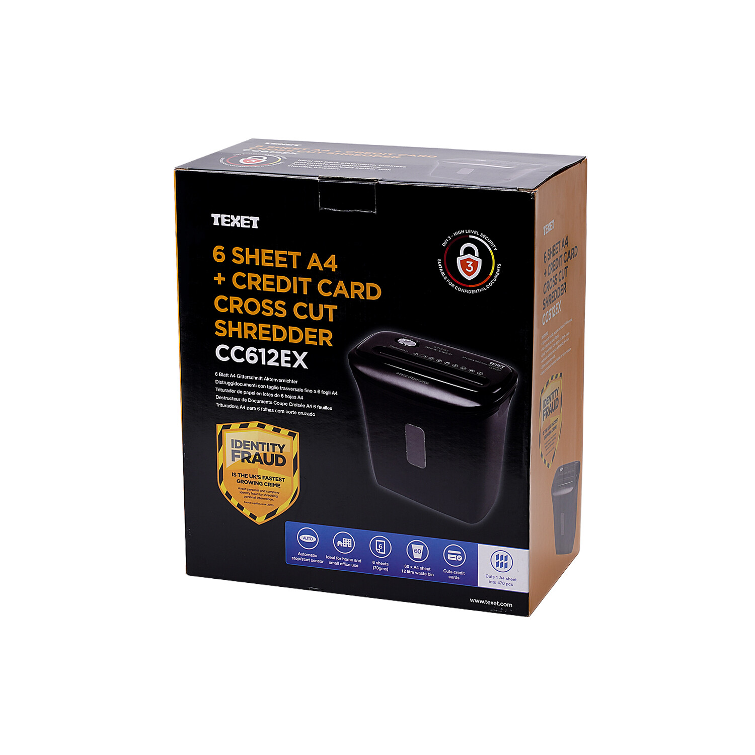 Texet 6 Sheet Strip Cut Shredder Head - Black Image 1