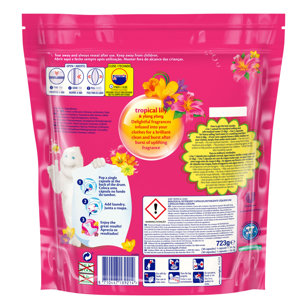 Surf Tropical Oasis Laundry Detergent Capsules 30 pack Wilko