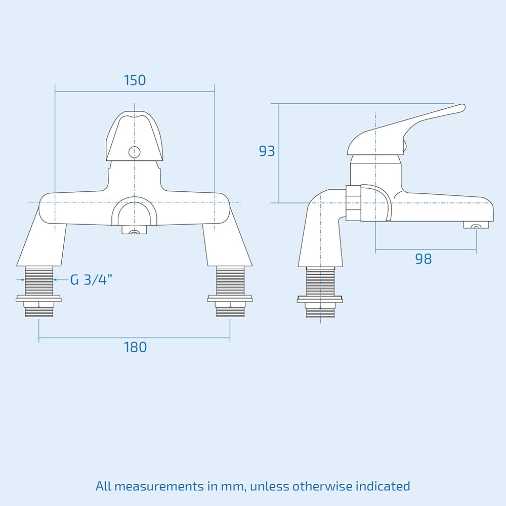 Nes Home Elford Modern Chrome Deck Mounted Bath Filler Tap Image 3