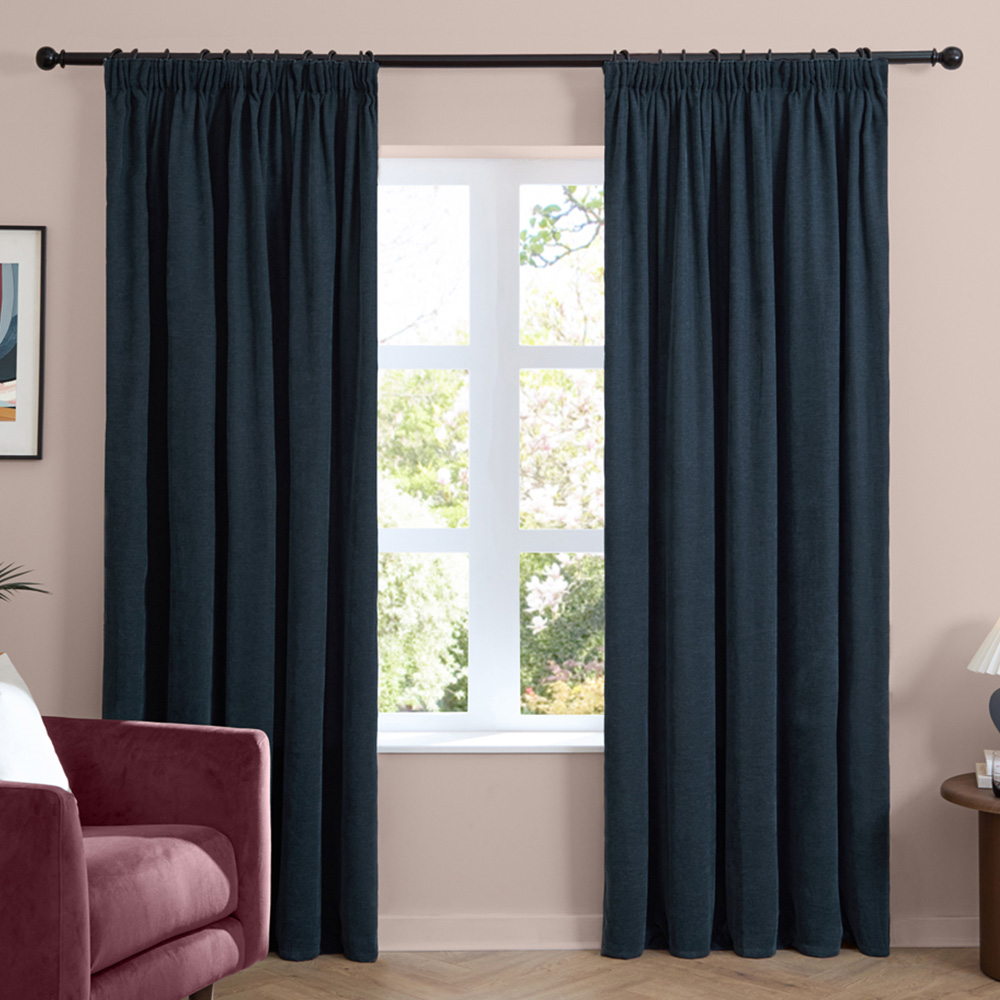 Furn Soft Chenille Navy Blackout Pencil Pleat Curtains 168 x 137cm Image 1