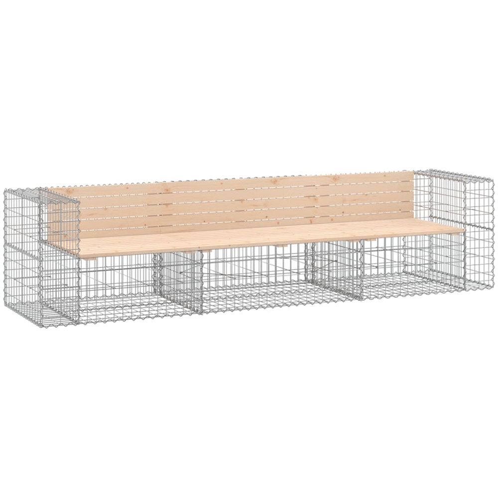 vidaXL 3 Seater Natural Solid Wood Pine Gabion Garden Bench Image 1
