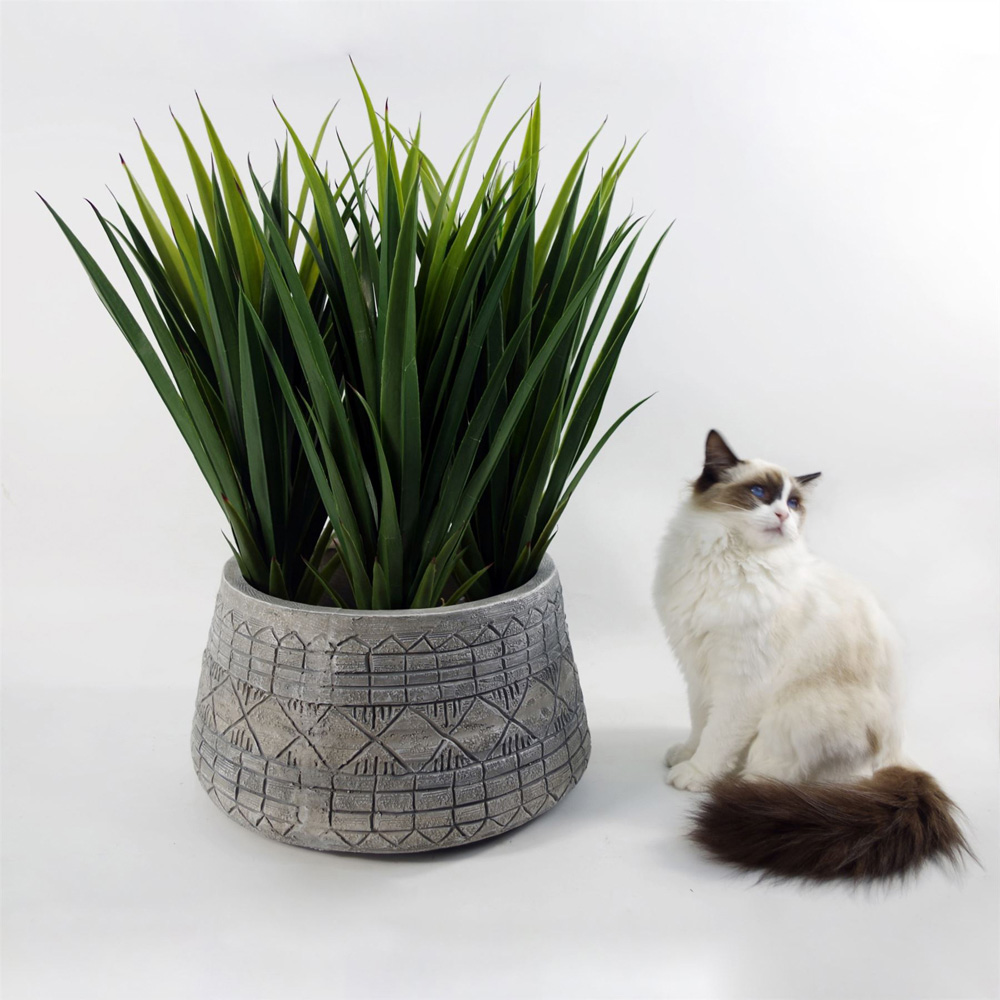 Botanik Gliese Grey Embossed Planter 22 x 37cm Image 2