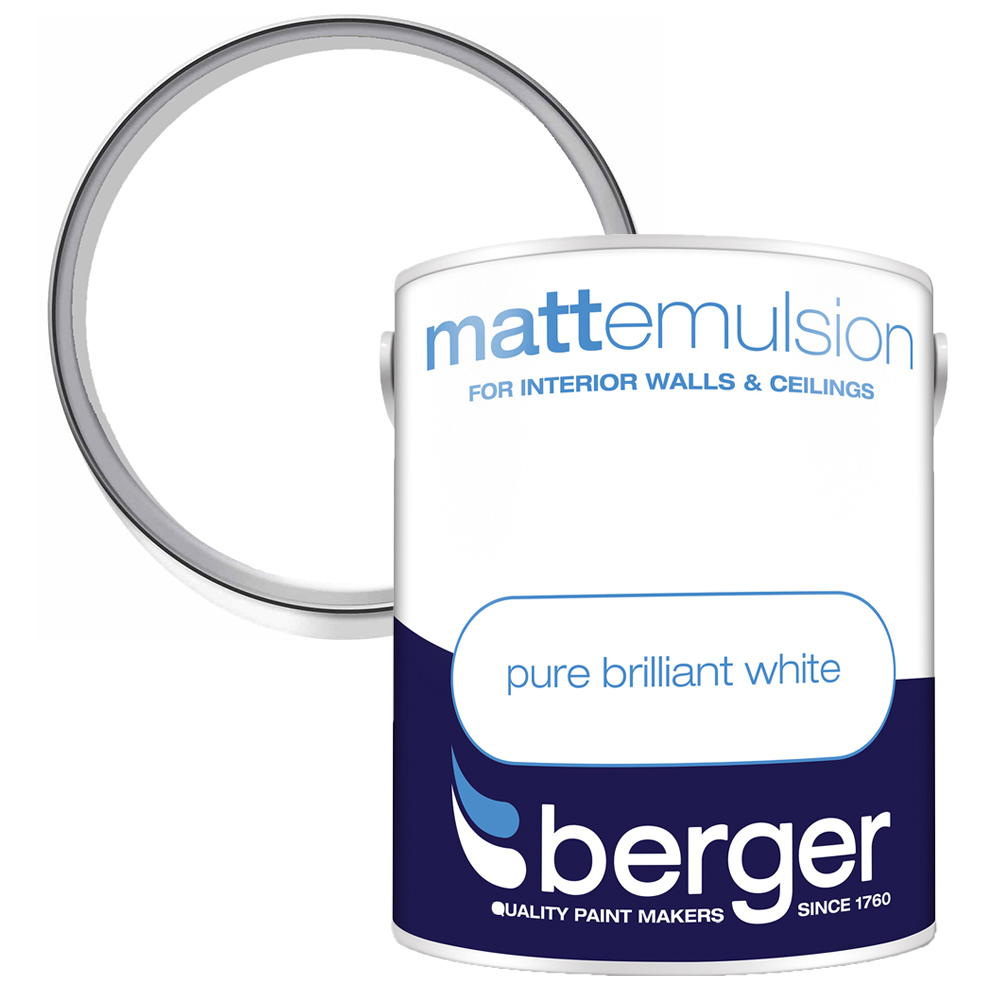 Berger Walls & Ceilings Pure Brilliant White Matt Emulsion Paint 3L Image 1