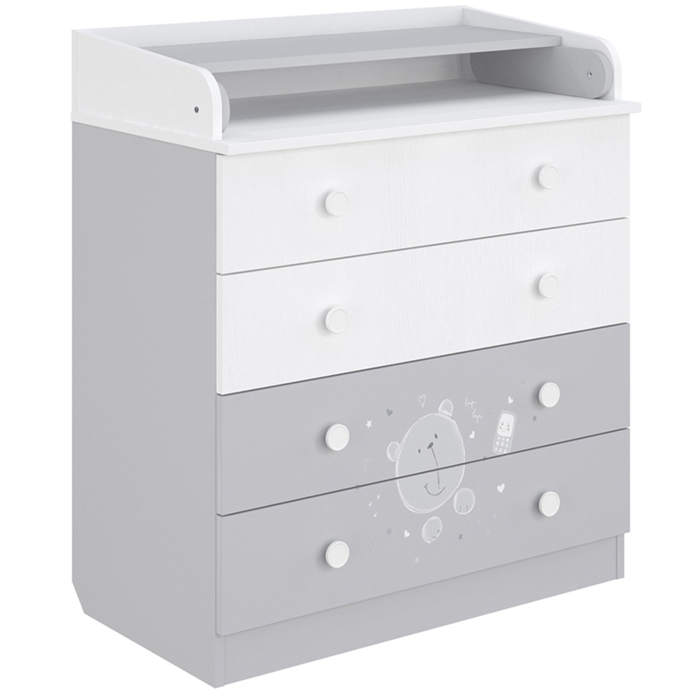 Kudl 800 Kids 4 Drawer White and Grey Teddy Dresser with Changing Board Image 2