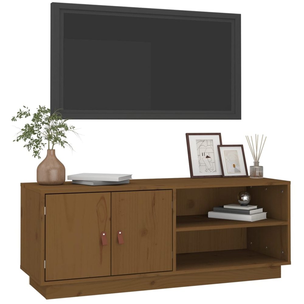 vidaXL 2 Door 2 Shelf Honey Brown Solid Pine Wood TV Cabinet Image 4