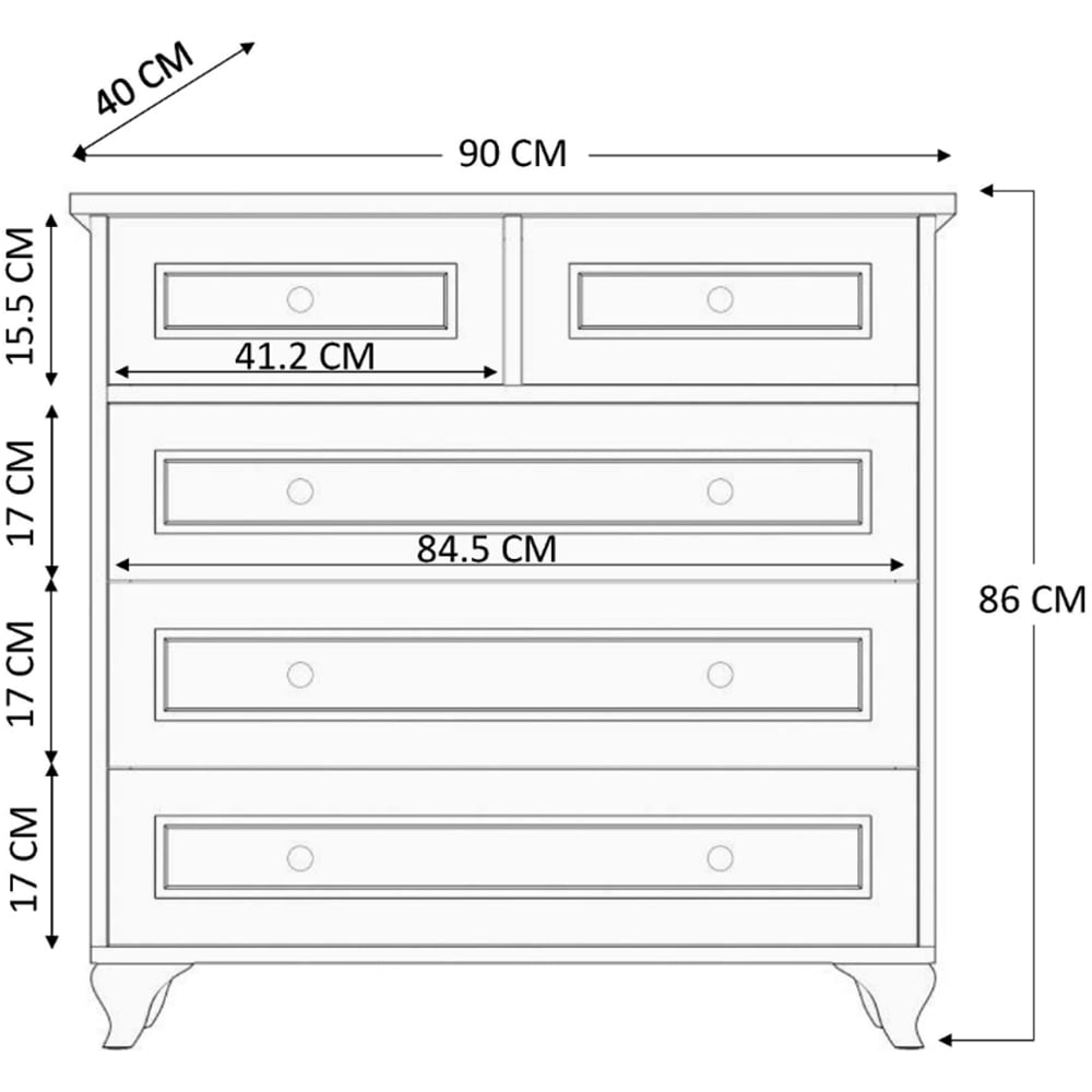 Evu GISELLE 5 Drawer White Chest of Drawers Image 3
