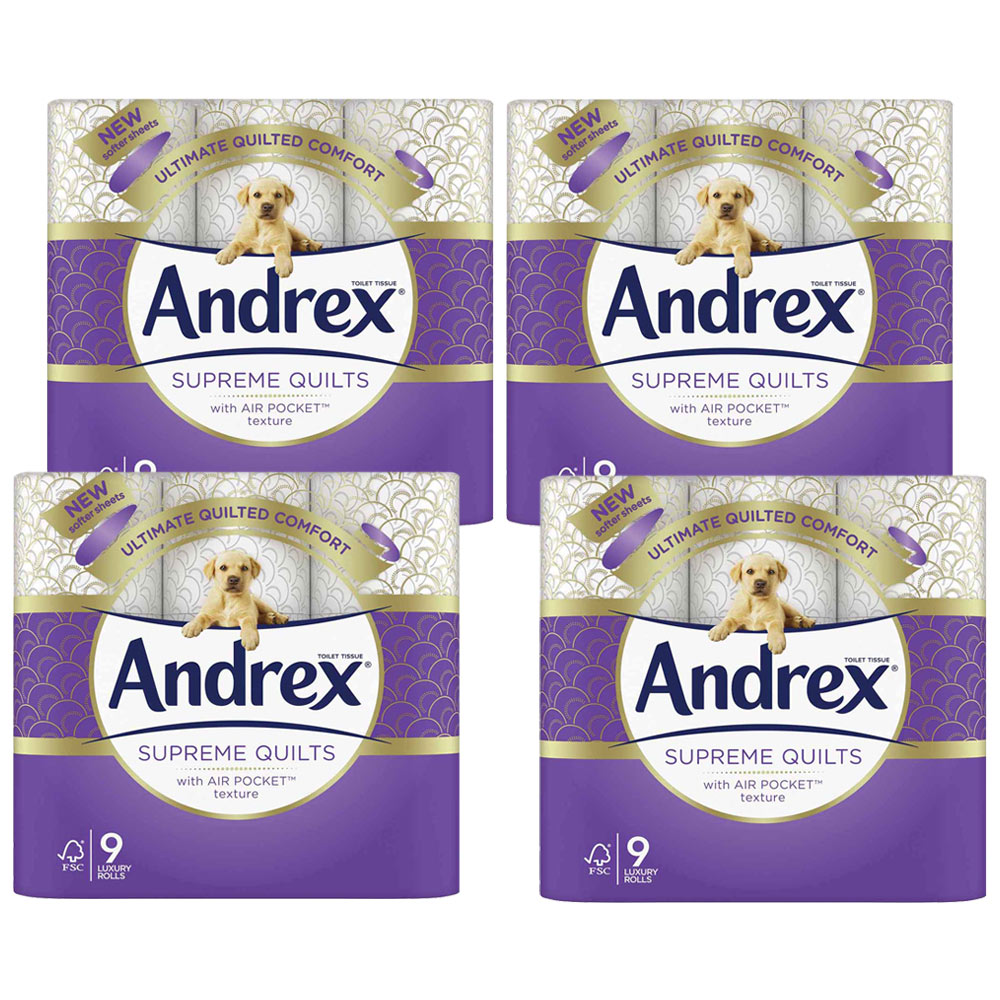 Andrex Supreme Quilts Toilet Tissue 3 Ply Case of 4 x 9 Rolls Image 1