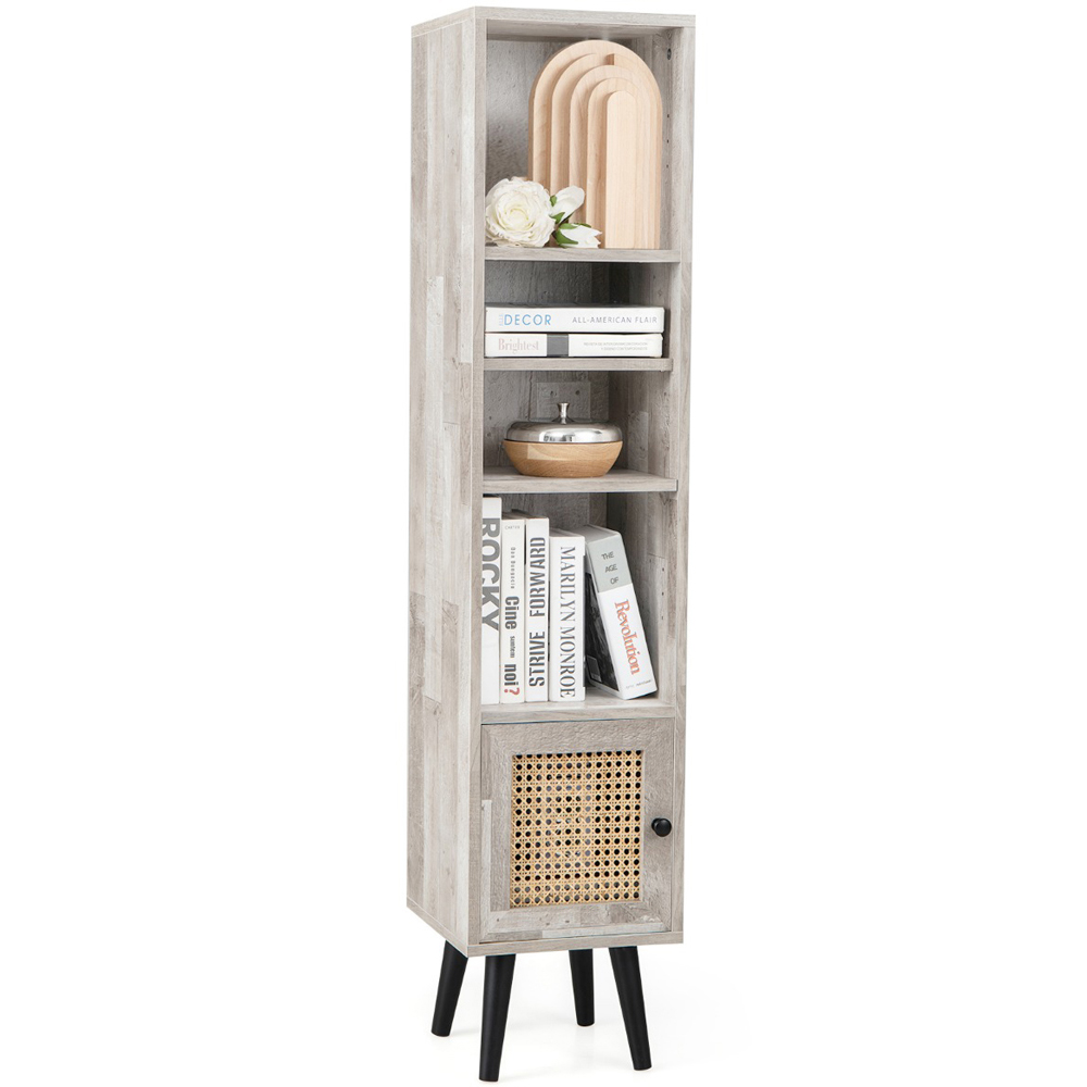 Costway Single Door 4 Shelf Grey Slim Wooden Cabinet Image 3