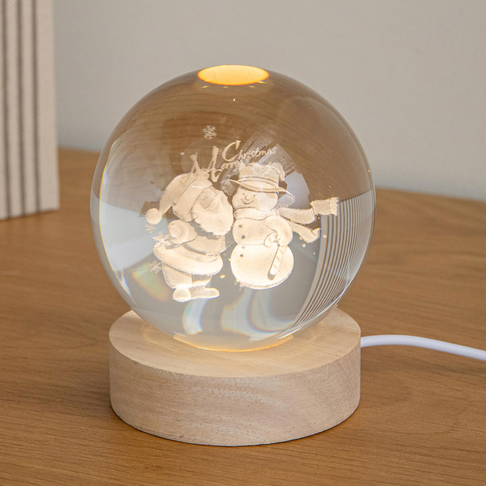 Samuel Alexander Warm White LED Etched Santa and Snowman Globe USB Powered Christmas Decoration 10cm Image 2
