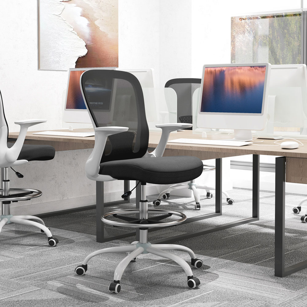 Portland Black and White Mesh Draughtsman Drafting Office Chair Image 3