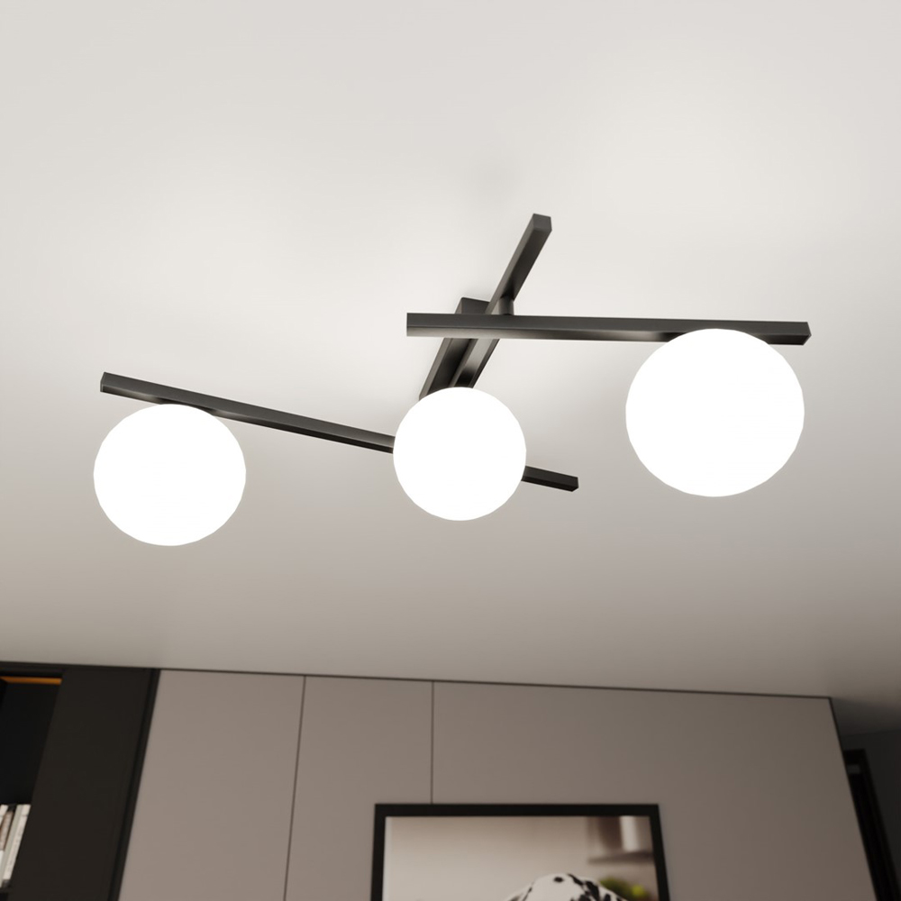 Emibig Smart 3 Light White Shade Black E14 Ceiling Pendant Light Image 2