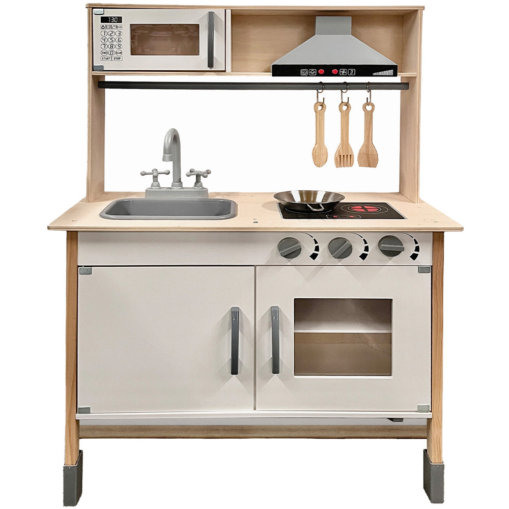 Wooden Play Kitchen with Cookware - Natural Image 1