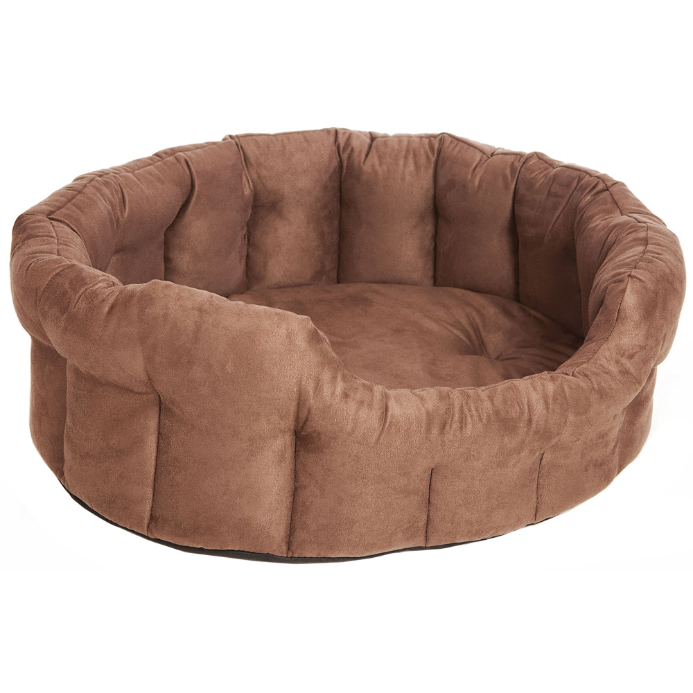 P&L Large Brown Oval Faux Suede Dog Bed Image 1