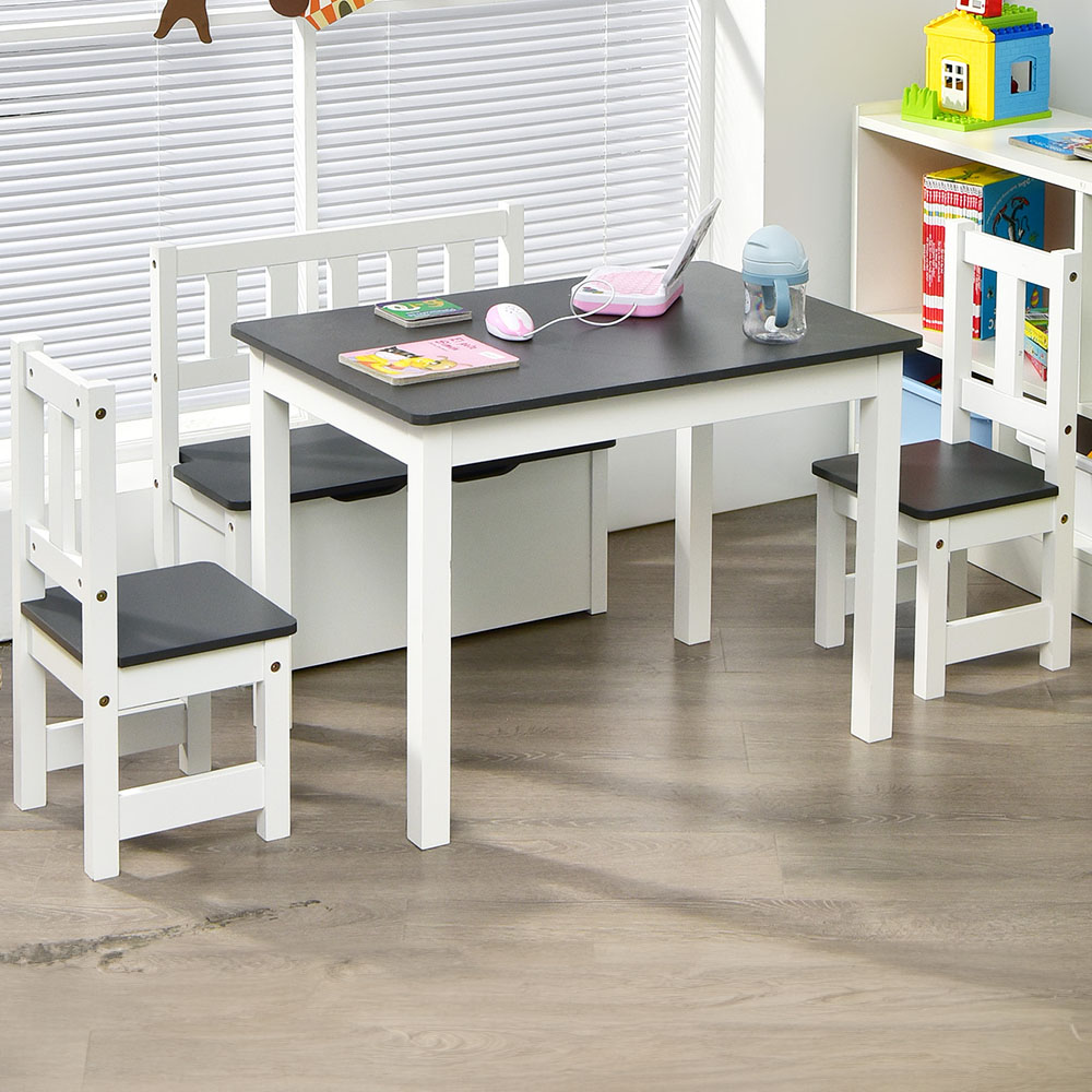 Costway Toddler 4 Seater Wooden Toddler Activity Table Set Grey Image 1