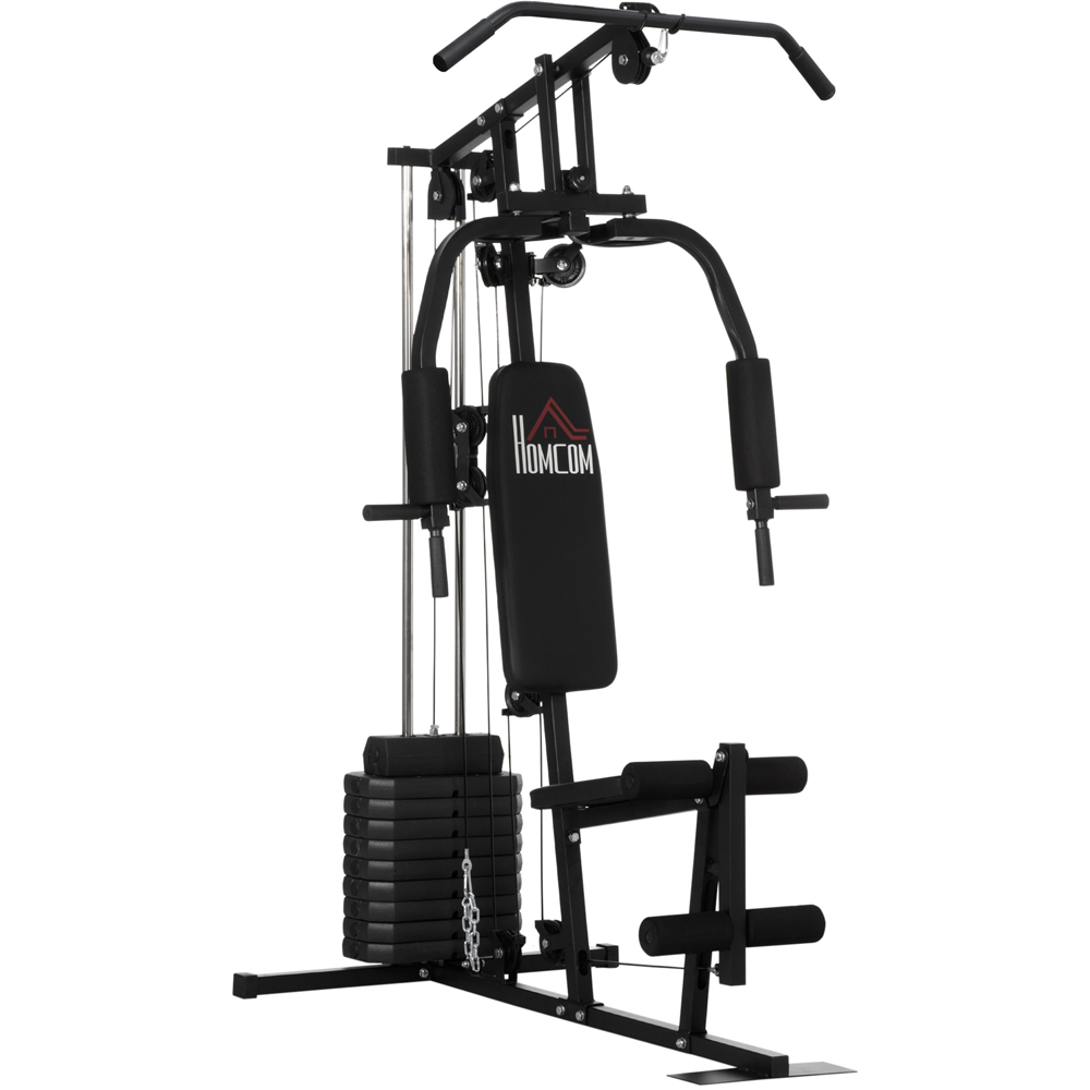HOMCOM Multi Exercise Black Gym Workout Station with Weight Stack Image 1