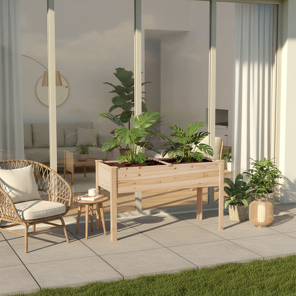 Living and Home Natural Elevated Fir Wood Garden Bed with Drainage Holes Image 3