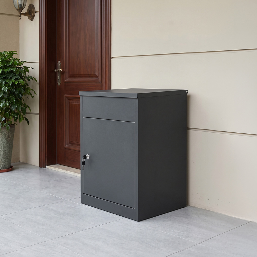 Living and Home Black Galvanised Steel Lockable Wall Mounted Parcel Drop Box Image 2