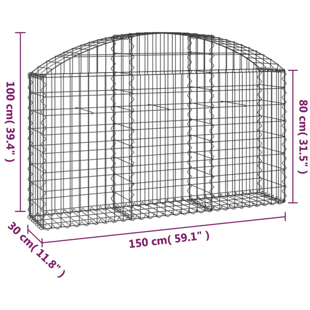 vidaXL Silver Galvanised Iron Gabion Basket 150 x 30 x 80/100cm Image 4