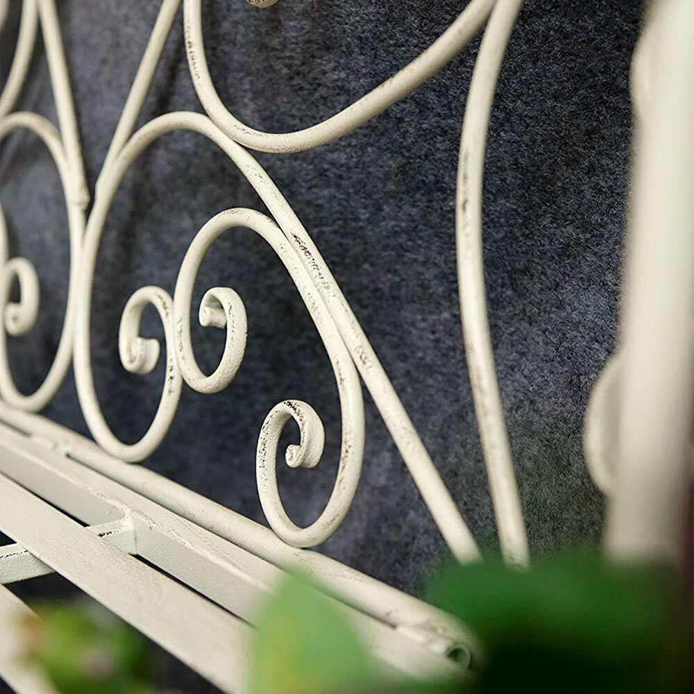 GlamHaus Florence Antique White Garden Bench Image 7