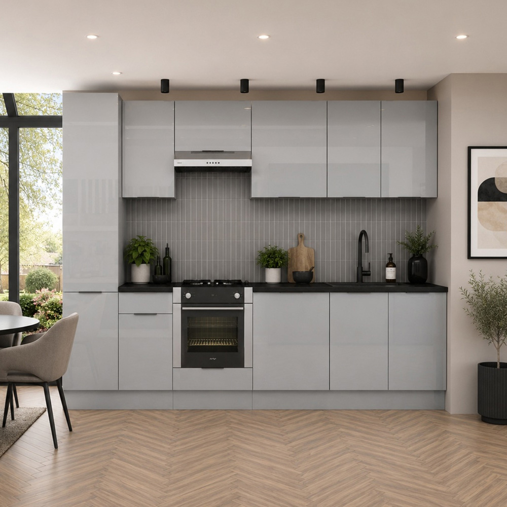 Impact Furniture Star 2 Door Light Grey Gloss Slim Freestanding Kitchen Larder Cabinet 400mm Image 2