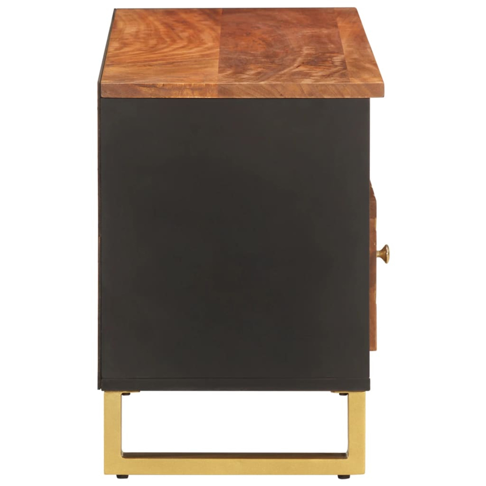 vidaXL Single Drawer 4 Shelf Brown and Black Solid Mango Wood TV Cabinet Image 5