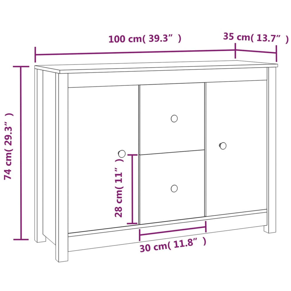 vidaXL 2 Door 2 Drawer White Solid Pine Wood Sideboard Image 9
