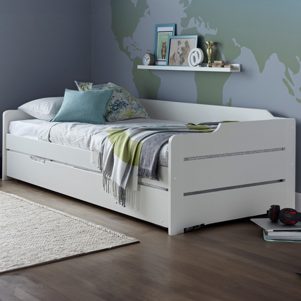Copella White Guest Bed and Trundle with Memory Foam Mattresses Image 1