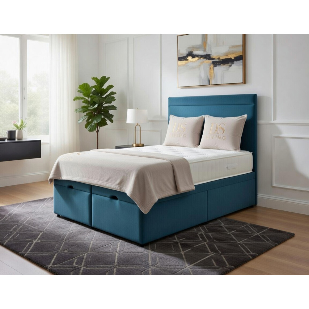 DS Living Majesty King Size Sky Blue Plush Velvet Ottoman Bed Image 4