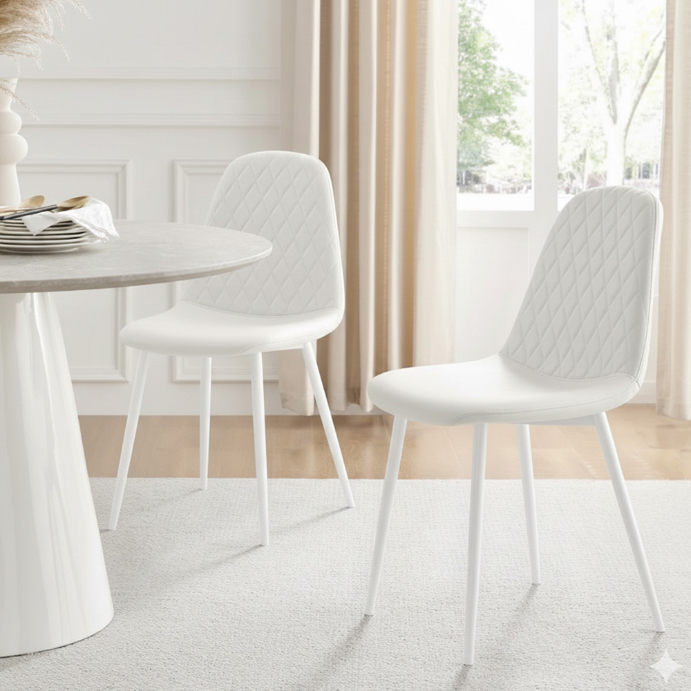 Kosy Koala 4 Seater Faux Leather Black Glass Dining Table Set White Image 3