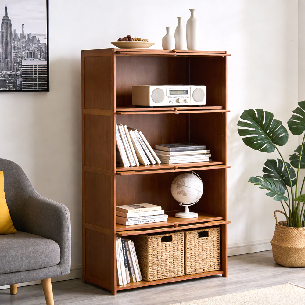 Living and Home 4 Acrylic Door Brown Bamboo Bookcase Image 7