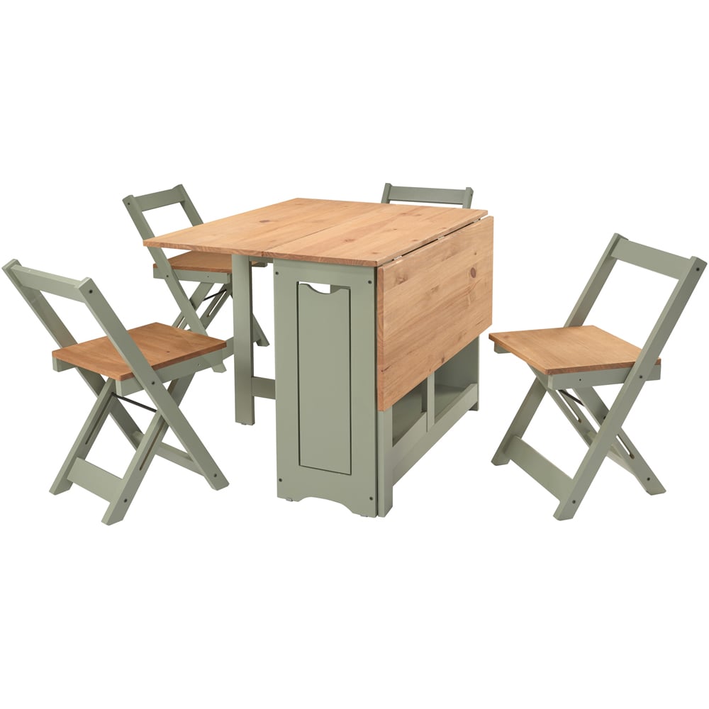 Seconique Santos Single Shelf Butterfly Foldaway 4 Seater Dining Set Green and Waxed Pine Image 4