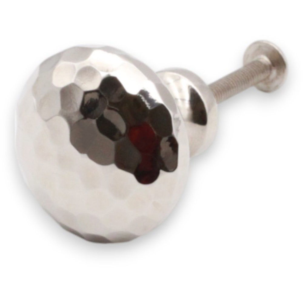 Spira Brass Hammered Mushroom Polished Nickel Cupboard Knob 38mm Image 3