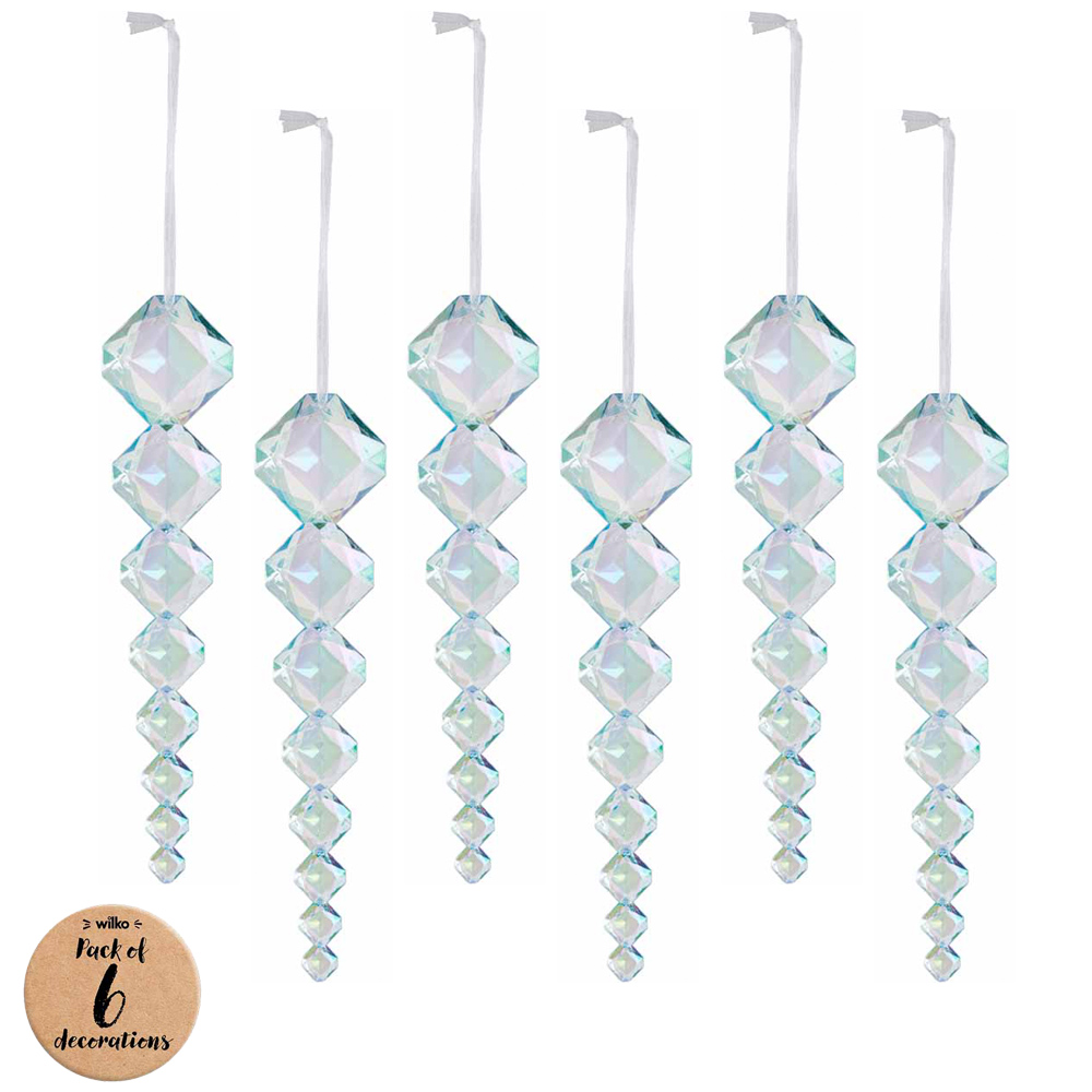 Wilko Glitters Blue Hanging Icicle 6 Pack Image 1