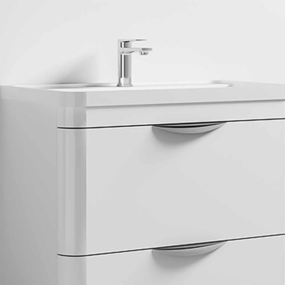 nuie Parade 2 Drawer Gloss White Floor Standing Vanity Unit and 1 Tap Hole Polymarble Basin 800mm Image 3