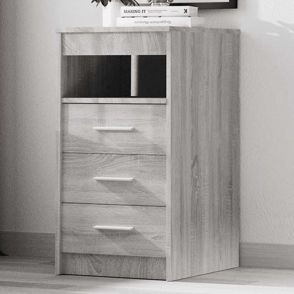 vidaXL 3 Drawer Single Shelf Grey Sonoma Storage Cabinet Image 1