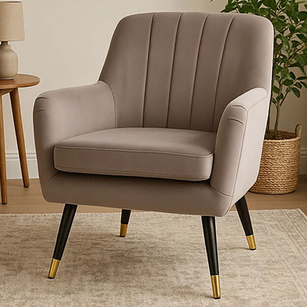 Premier Housewares Loretta Mink Velvet Accent Chair with Black Legs Image 1