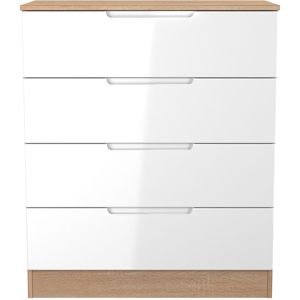 Crowndale Milan 4 Drawer White Gloss and Bardolino Oak Chest of Drawers Ready Assembled Image 3