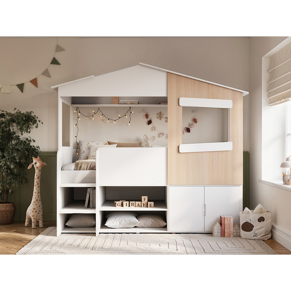 Flair Dreamland White and Oak Play House Bed Frame with Storage Image 8
