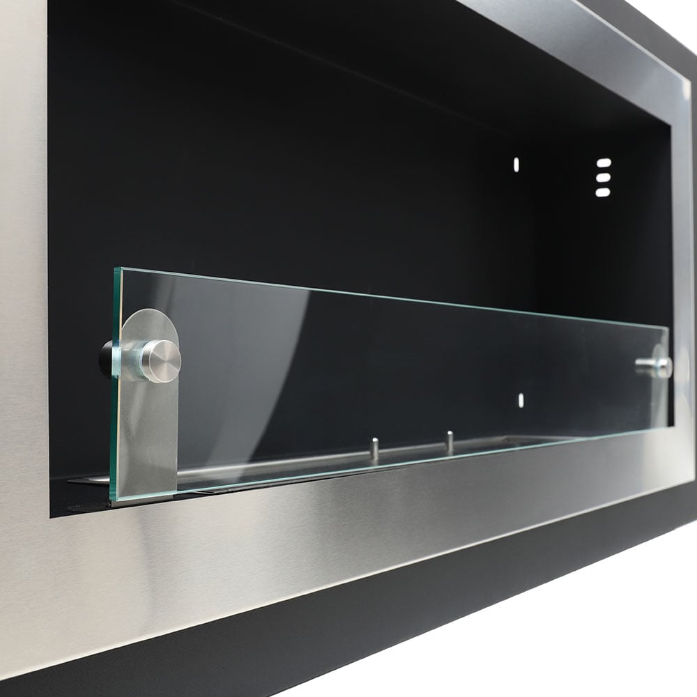 Living and Home Stainless Steel Rectangular Wall Mounted Ethanol Fireplace Image 3