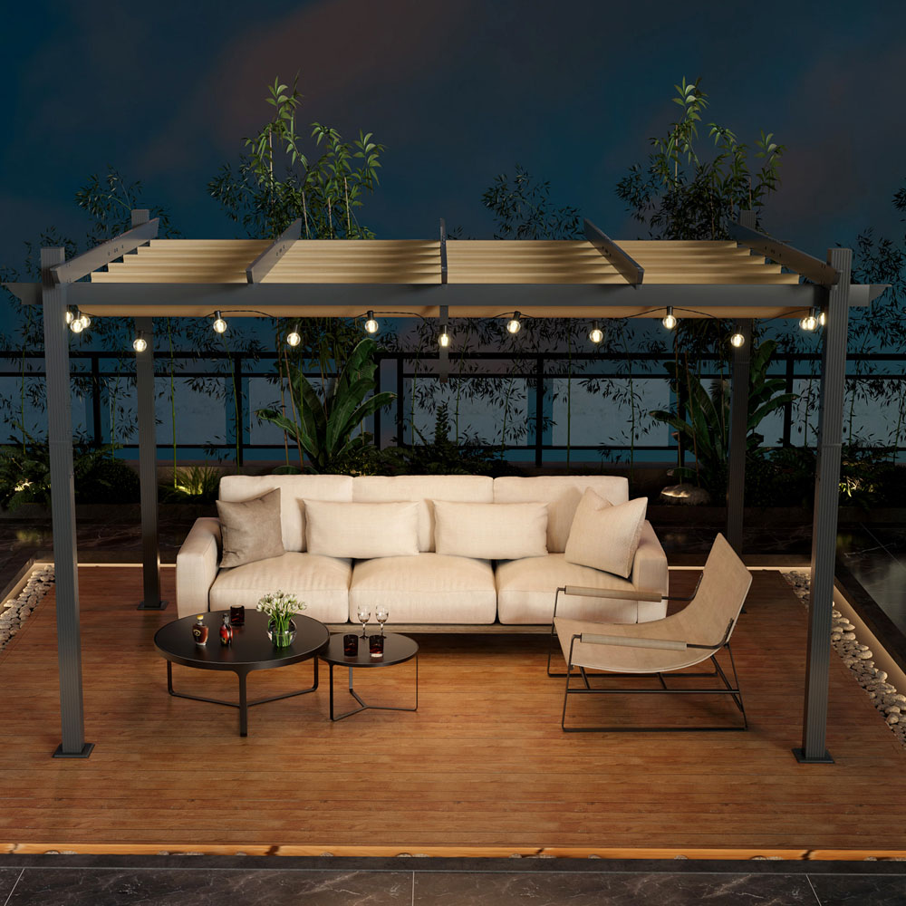 Costway 3 x 4m Beige Pergola with Retractable Sun Shade Canopy Image 4