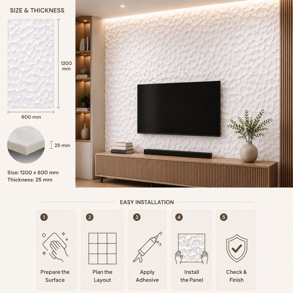 Britwall Jade White Organic Pebble Texture Hard PU Wall Panel 1200 x 600 x 25mm 2 Pack Image 7